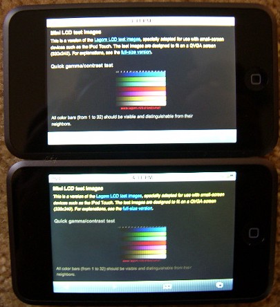 Color bars on a good and a bad iPod touch