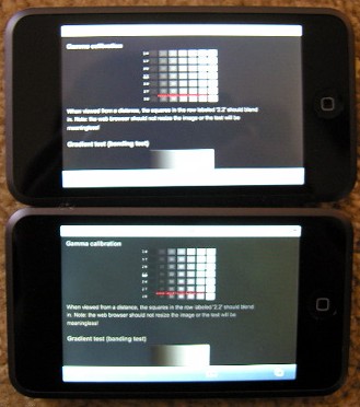 Gamma calibration test on a good and a bad iPod touch